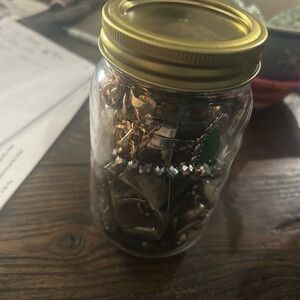 Jar of Mixed Jewelry with Gold Lid